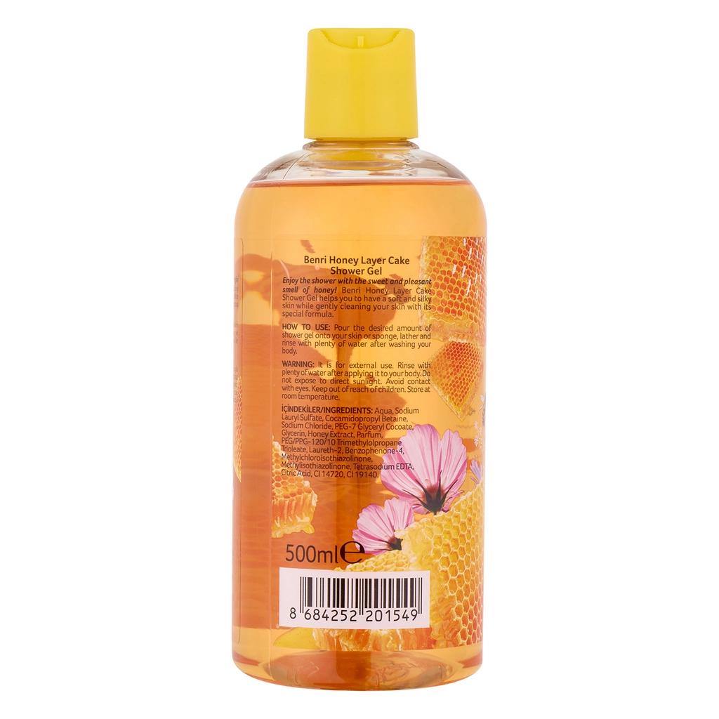 Benri Honey Layer Cake Shower Gel for Sweet Moisture 500 ml by Beauty Care Bag