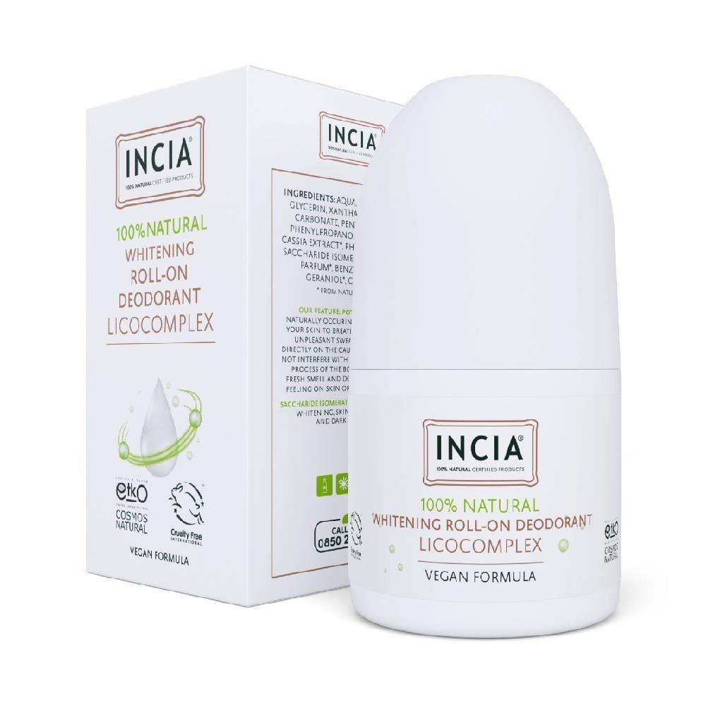 Incia Natural Whitening Roll On Deodorant 50 Ml - Non-Antiperspirant, Natural Mineral Salt, Licorice Root Extract by Beauty Care Bag