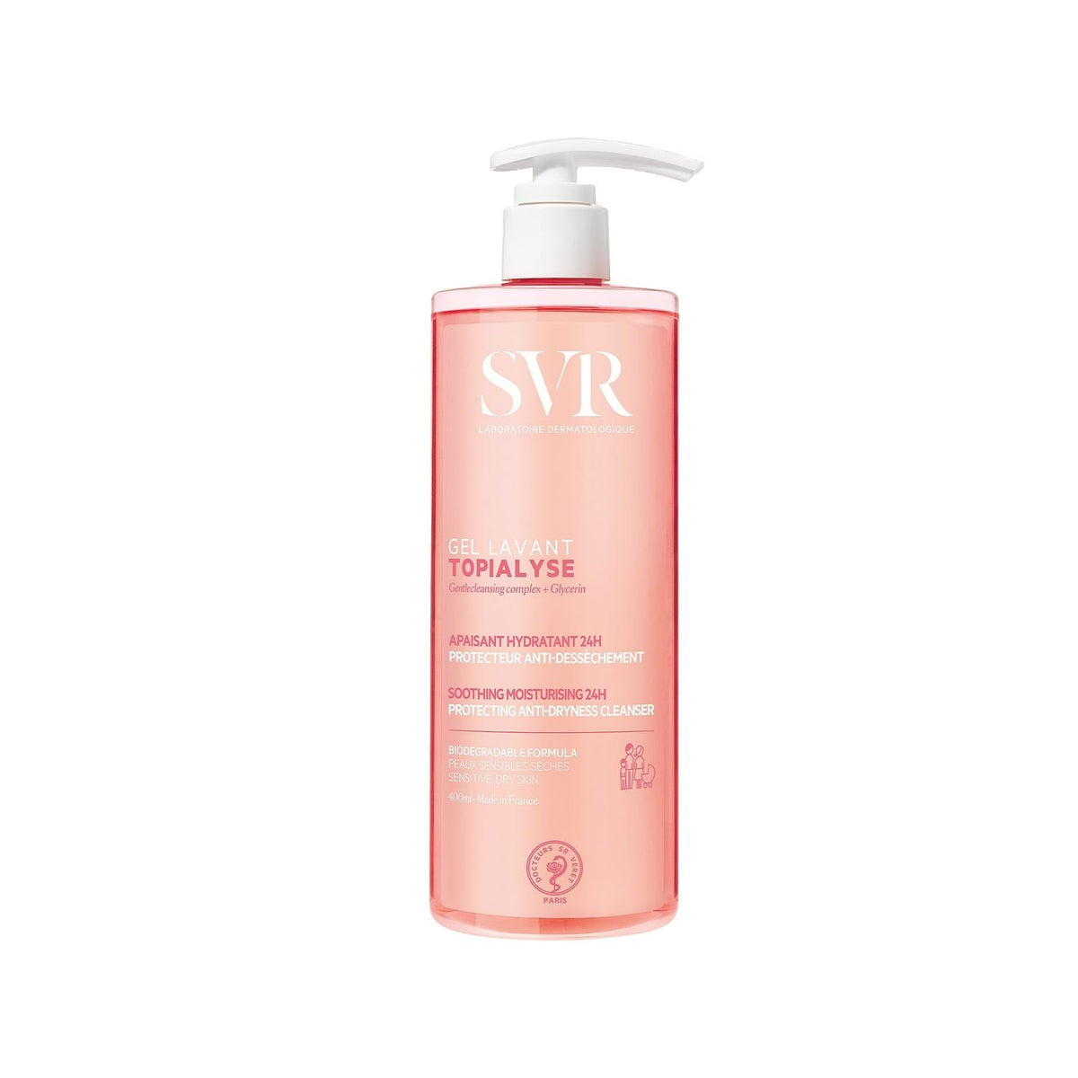 SVR Topialyse Face Wash Gel - Gentle Cleanser for Sensitive Skin, Dermatologically Tested, 400ml Large Capacity by Beauty Care Bag