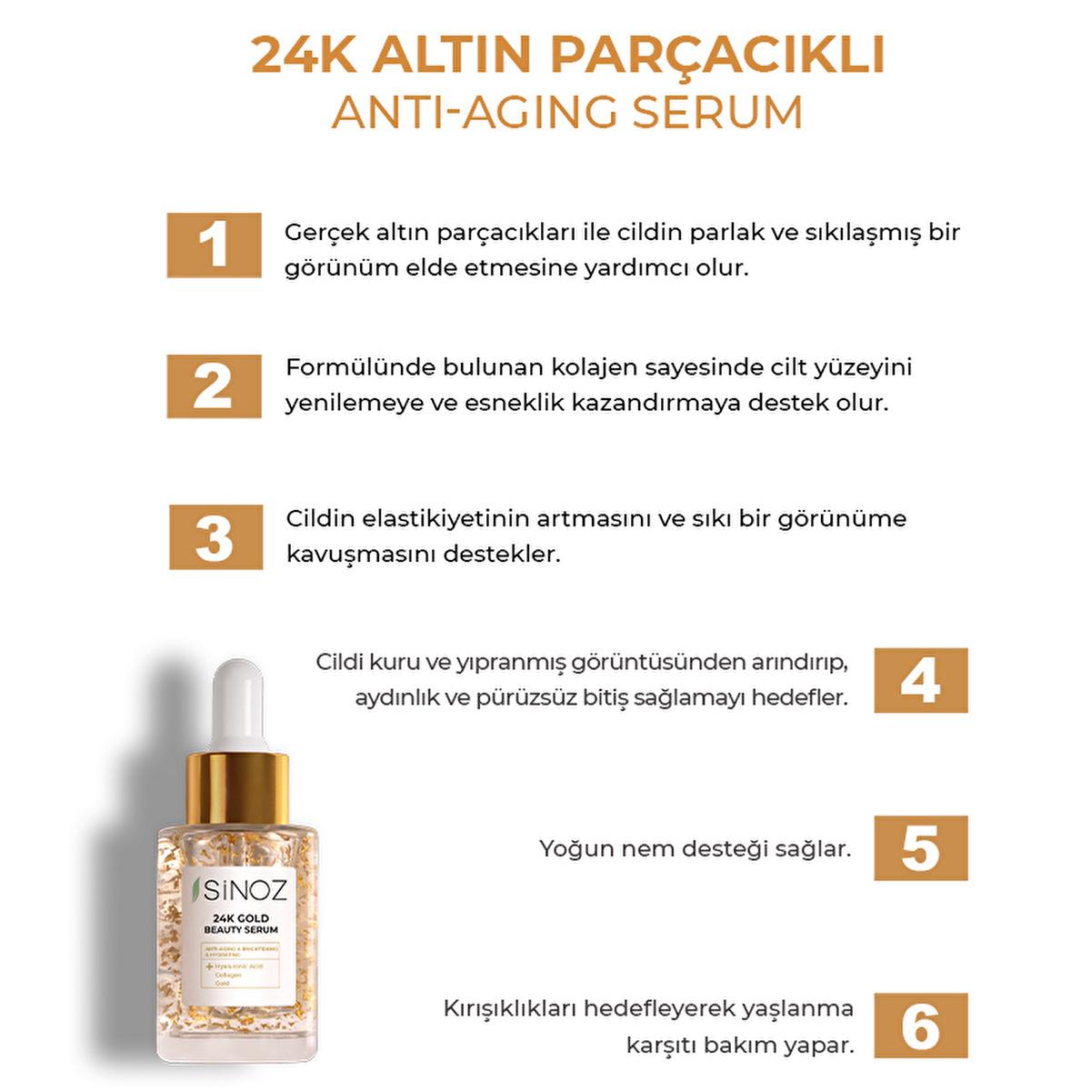 Sinoz 24K Gold Facial Serum: Anti-Aging, Collagen & Hyaluronic Acid Serum for Radiant, Firm, and Hydrated Skin - All Skin Types by Beauty Care Bag