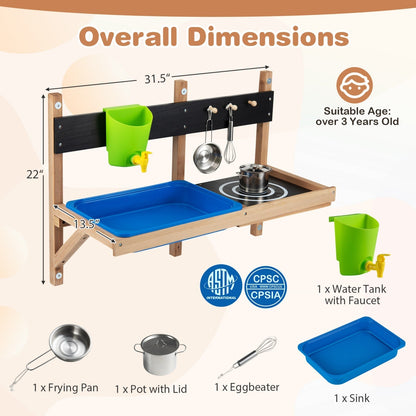 Wall Mounted Mud Kitchen for Kids Ages 3+Play Kitchen SetTorqelo.com