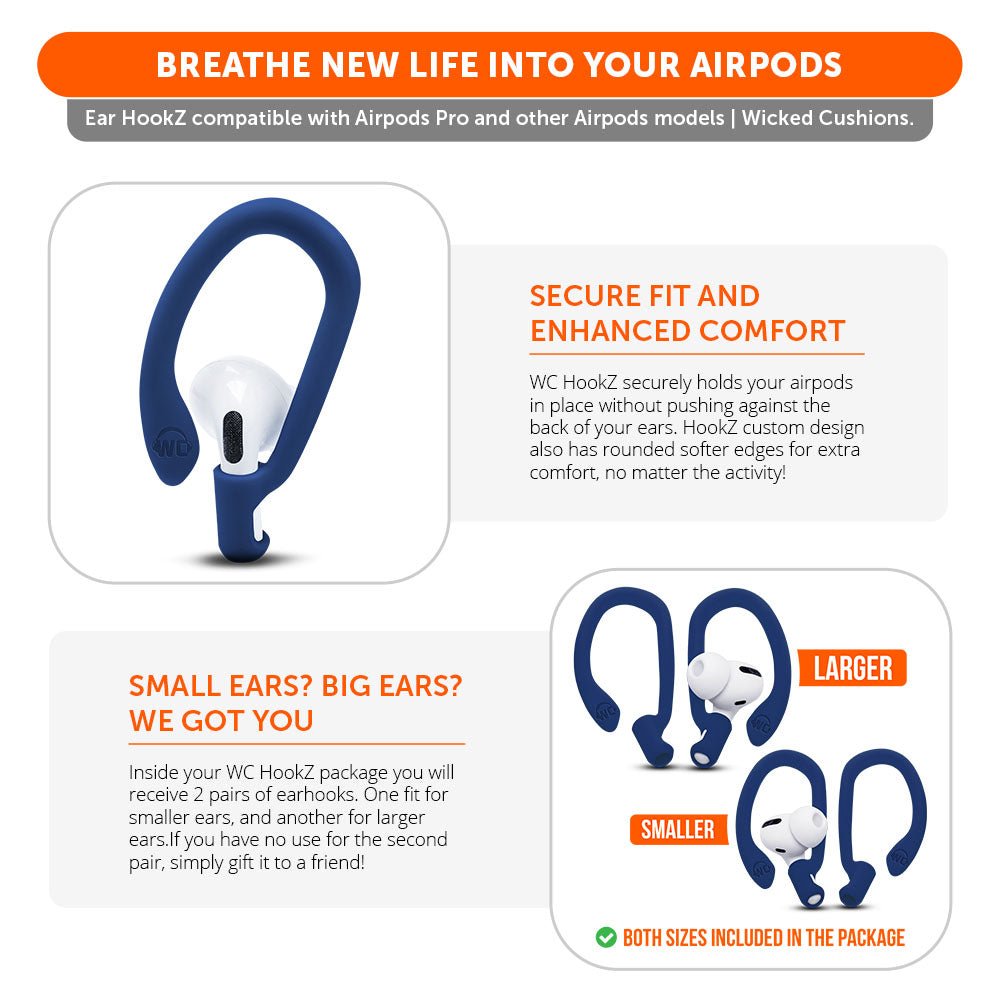 WC HookZ - Over Ear Hooks for Airpods Pro 1, 2 & Airpods 1, 2, 3Earbuds EarhooksTorqelo.com