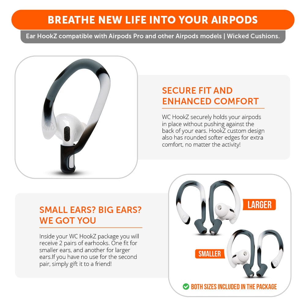 WC HookZ - Over Ear Hooks for Airpods Pro 1, 2 & Airpods 1, 2, 3Earbuds EarhooksTorqelo.com