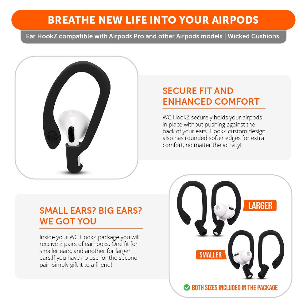 WC HookZ - Over Ear Hooks for Airpods Pro 1, 2 & Airpods 1, 2, 3Earbuds EarhooksTorqelo.com