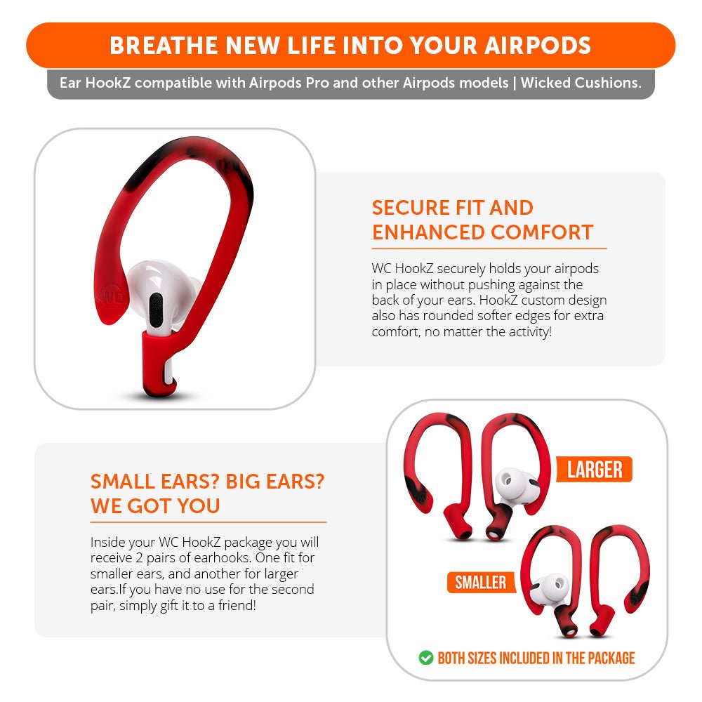 WC HookZ - Over Ear Hooks for Airpods Pro 1, 2 & Airpods 1, 2, 3Earbuds EarhooksTorqelo.com