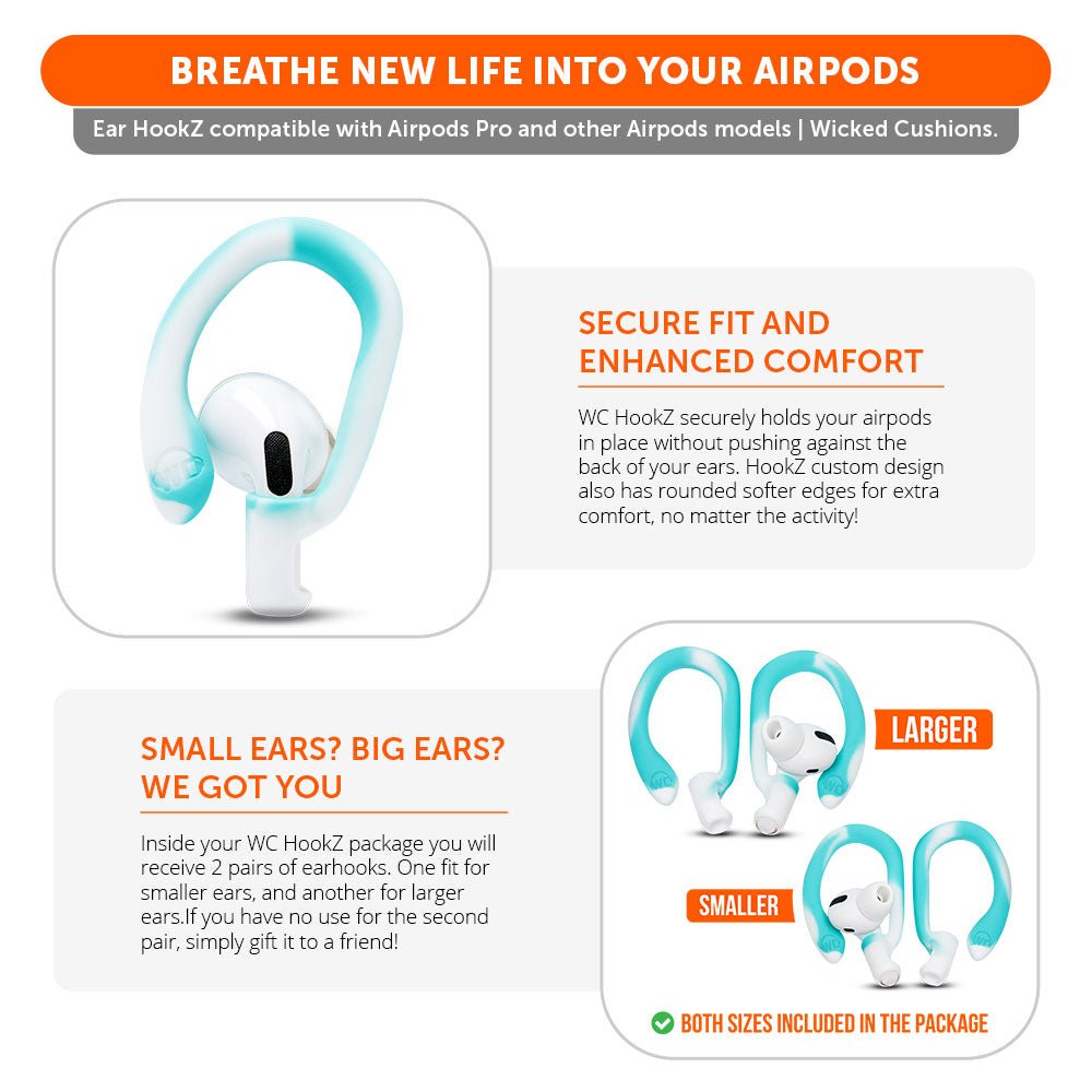 WC HookZ - Over Ear Hooks for Airpods Pro 1, 2 & Airpods 1, 2, 3Earbuds EarhooksTorqelo.com