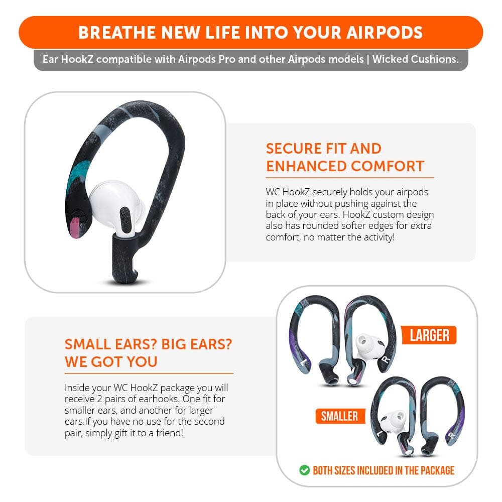 WC HookZ - Over Ear Hooks for Airpods Pro 1, 2 & Airpods 1, 2, 3Earbuds EarhooksTorqelo.com