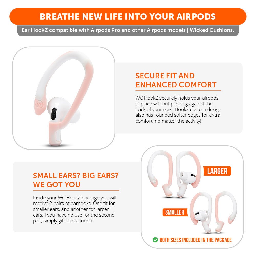 WC HookZ - Over Ear Hooks for Airpods Pro 1, 2 & Airpods 1, 2, 3Earbuds EarhooksTorqelo.com