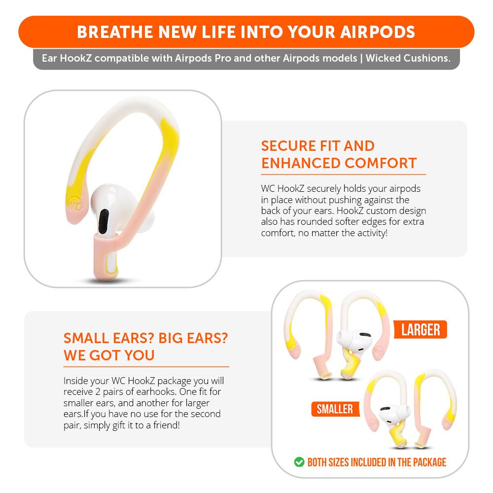 WC HookZ - Over Ear Hooks for Airpods Pro 1, 2 & Airpods 1, 2, 3Earbuds EarhooksTorqelo.com