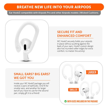 WC HookZ - Over Ear Hooks for Airpods Pro 1, 2 & Airpods 1, 2, 3Earbuds EarhooksTorqelo.com