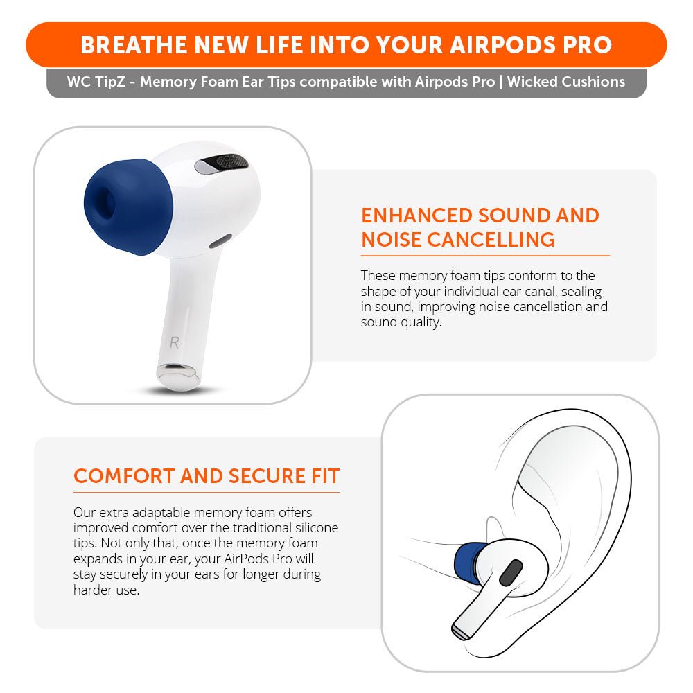 WC TipZ - Memory Foam Ear Tips for Airpods Pro & Airpods Pro 2Earbuds Foam TipsTorqelo.com