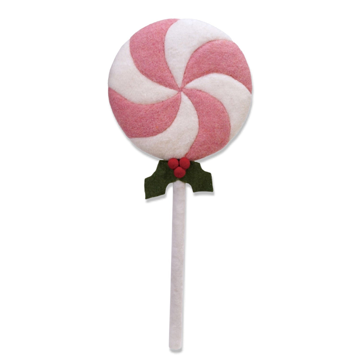 Handmade Wool Felt Holiday Swirled Lollipop with Holly by Rust & Cinder