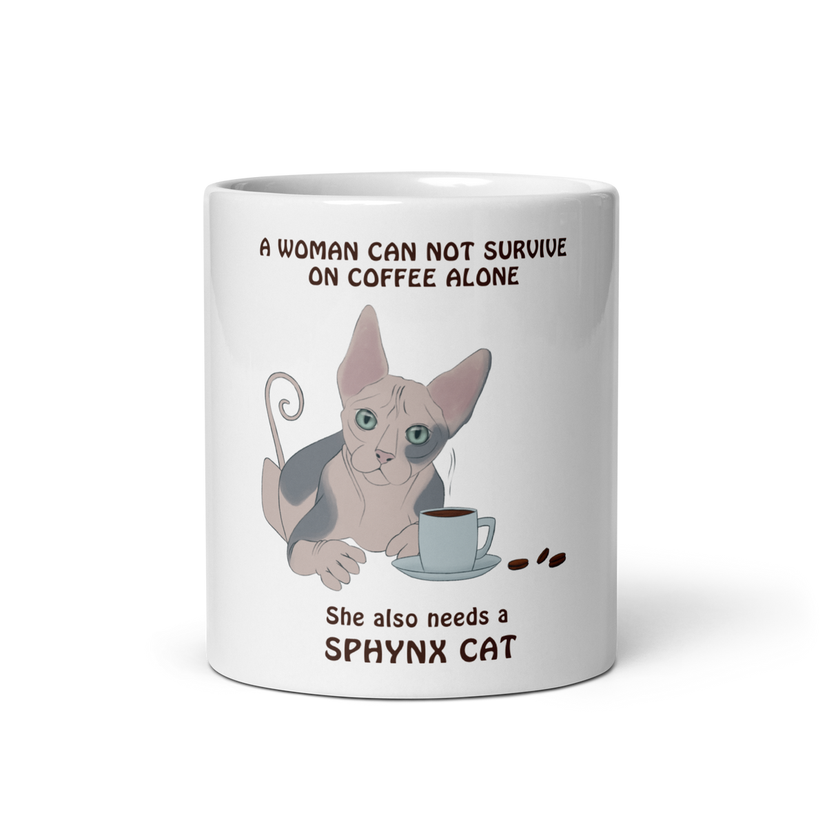 "WOMAN CAN'T SURVIVE ON COFFEE ALONE" COFFEE MUG by ReNewedPet