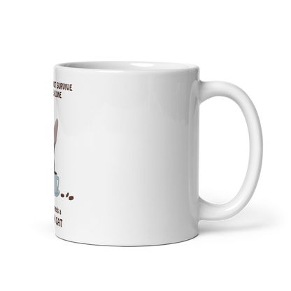 "WOMAN CAN'T SURVIVE ON COFFEE ALONE" COFFEE MUG by ReNewedPet
