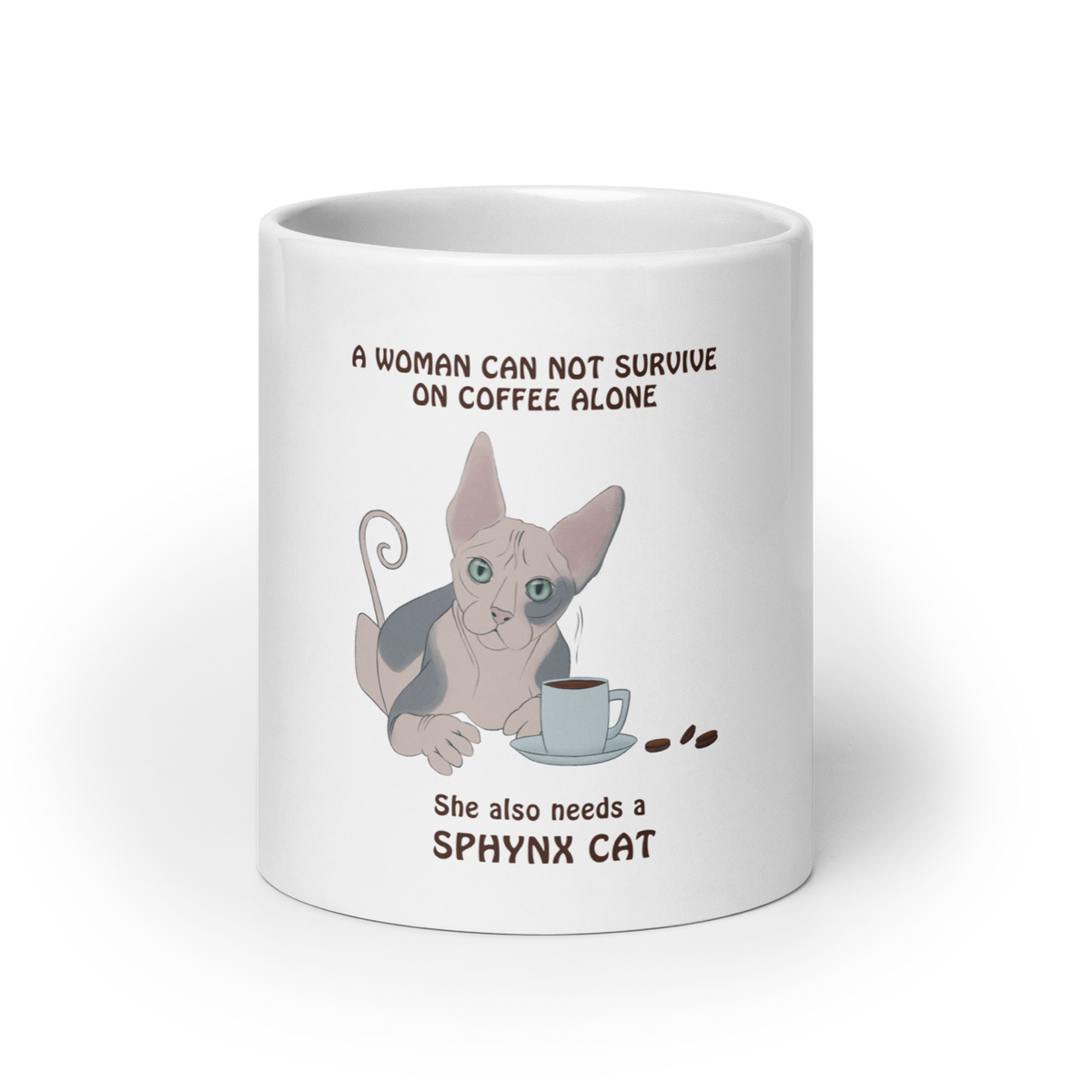 "WOMAN CAN'T SURVIVE ON COFFEE ALONE" COFFEE MUG by ReNewedPet