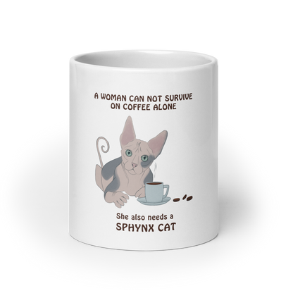 "WOMAN CAN'T SURVIVE ON COFFEE ALONE" COFFEE MUG by ReNewedPet