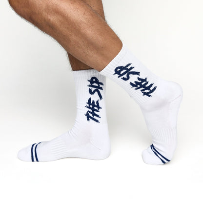 White The Sip Casual Crew SocksTeam ColorwaysTorqelo.com
