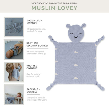 Infographic for the Parker Baby Co. Windy muslin lovey