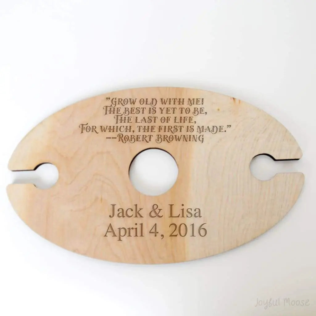 Wine Glass Holder - Wedding Gift - Robert Browning Quote - Personalized Wood Wine Glass Carrier by Joyful Moose