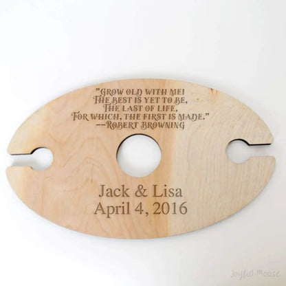 Wine Glass Holder - Wedding Gift - Robert Browning Quote - Personalized Wood Wine Glass Carrier by Joyful Moose