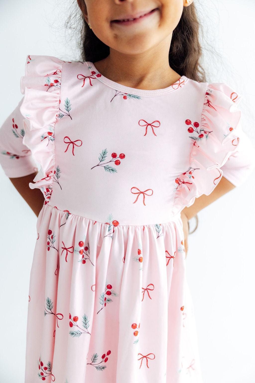 Winter Berries 3/4 Sleeve Ruffle Twirl DressTwirl Dress - 3/4 - RuffleTorqelo.com