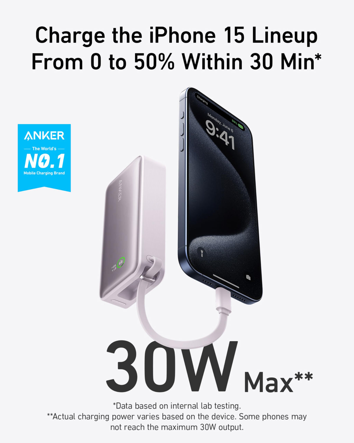 Anker Nano Power Bank (30W, Built-In USB-C Cable) by Anker