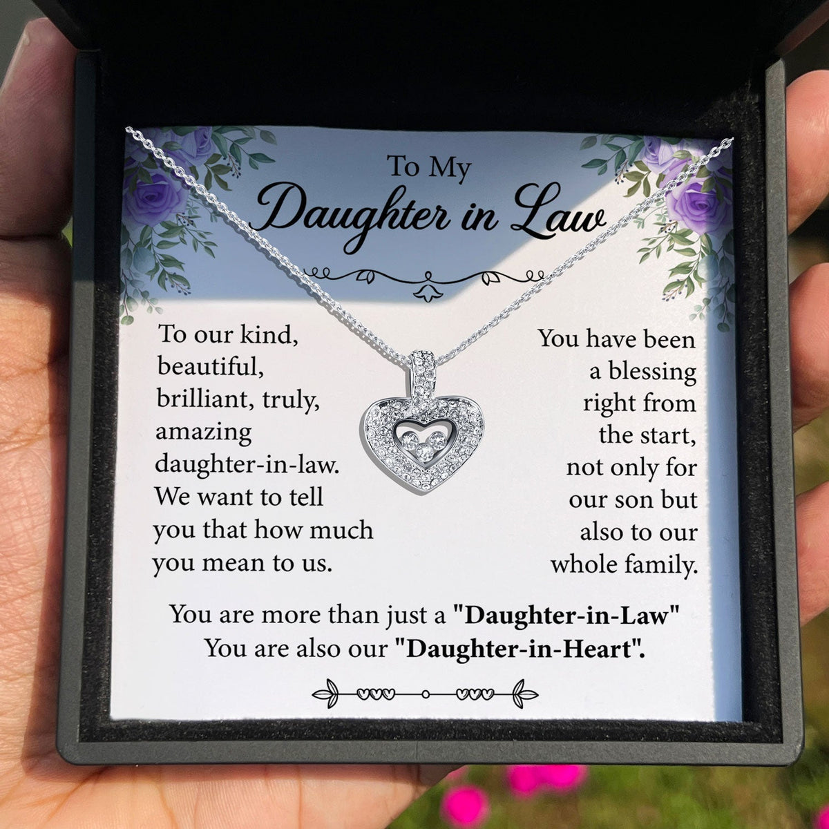 Daughter-In-Law Heart Necklace | Tryndi Floating Heart Design with Authentic Swarovski Crystals by the misfit market