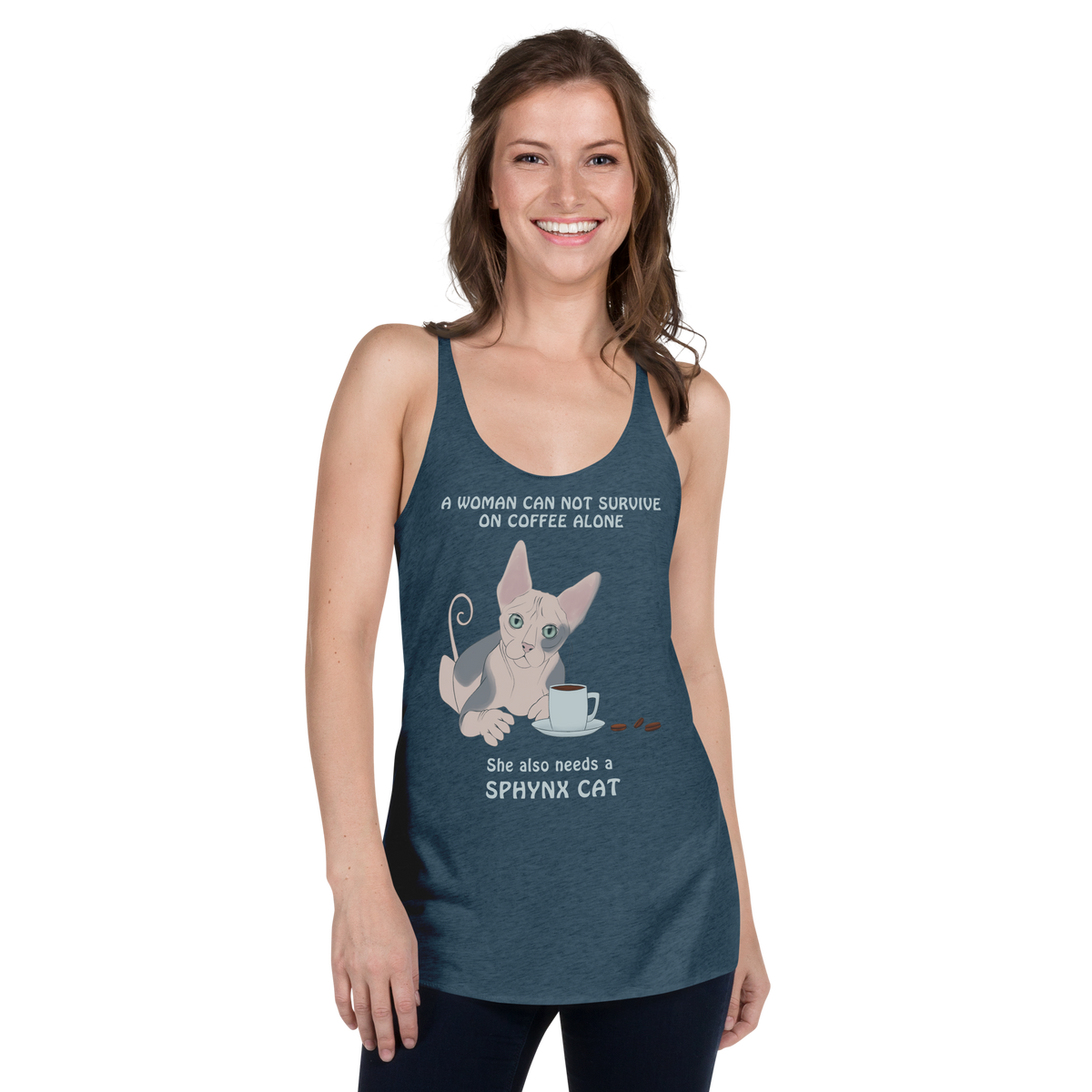 "WOMAN CAN'T SURVIVE ON COFFEE ALONE" TANK by ReNewedPet