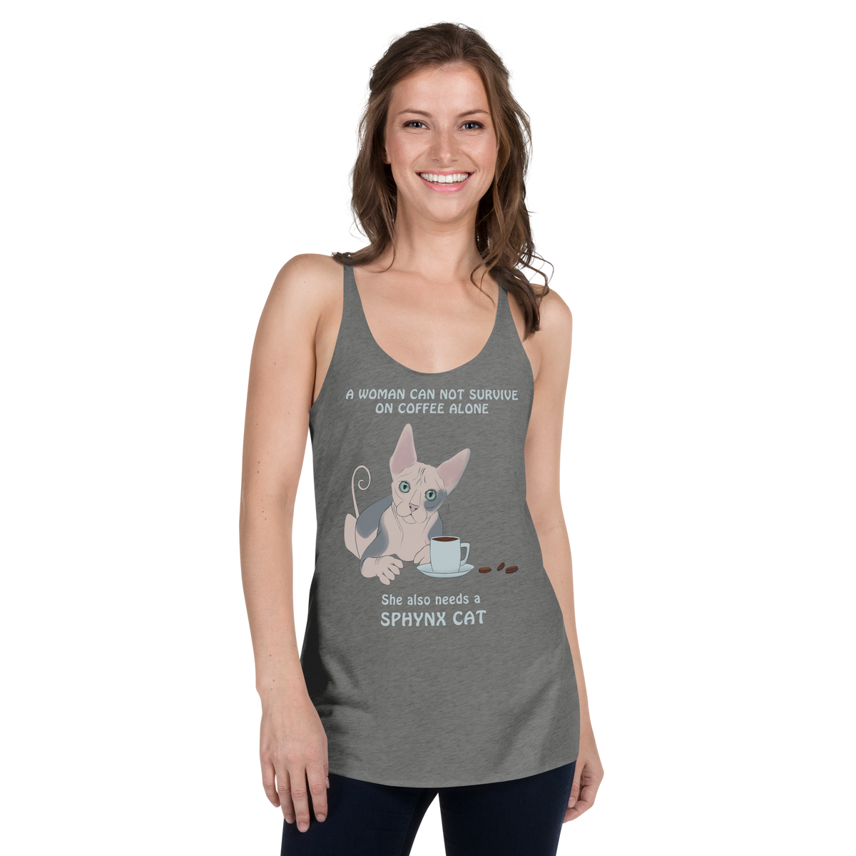 "WOMAN CAN'T SURVIVE ON COFFEE ALONE" TANK by ReNewedPet