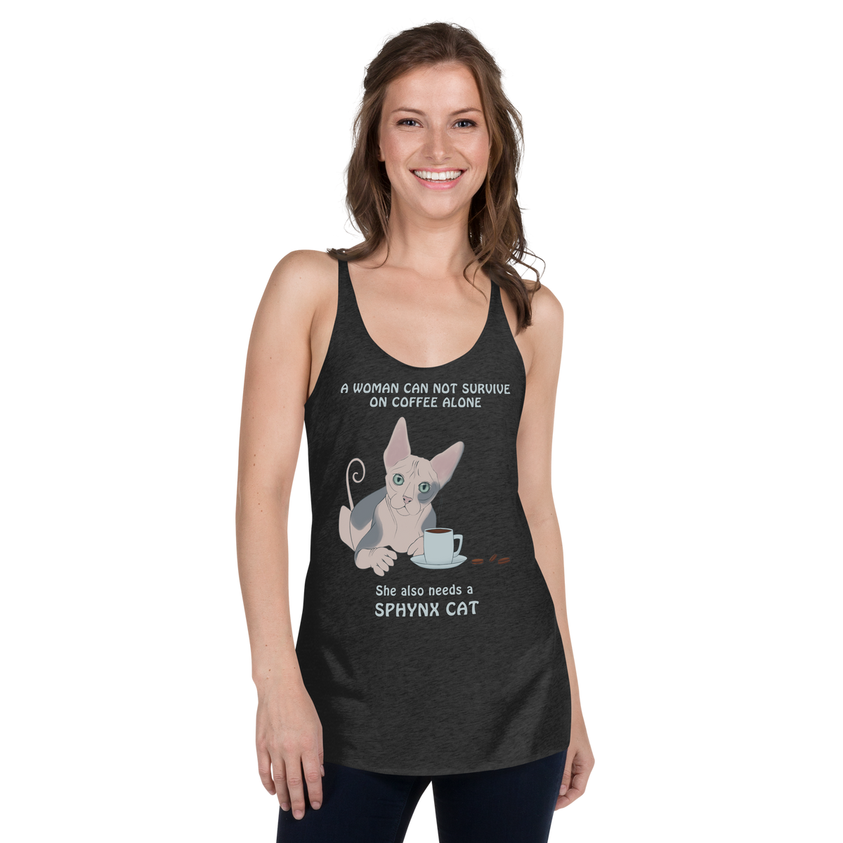 "WOMAN CAN'T SURVIVE ON COFFEE ALONE" TANK by ReNewedPet