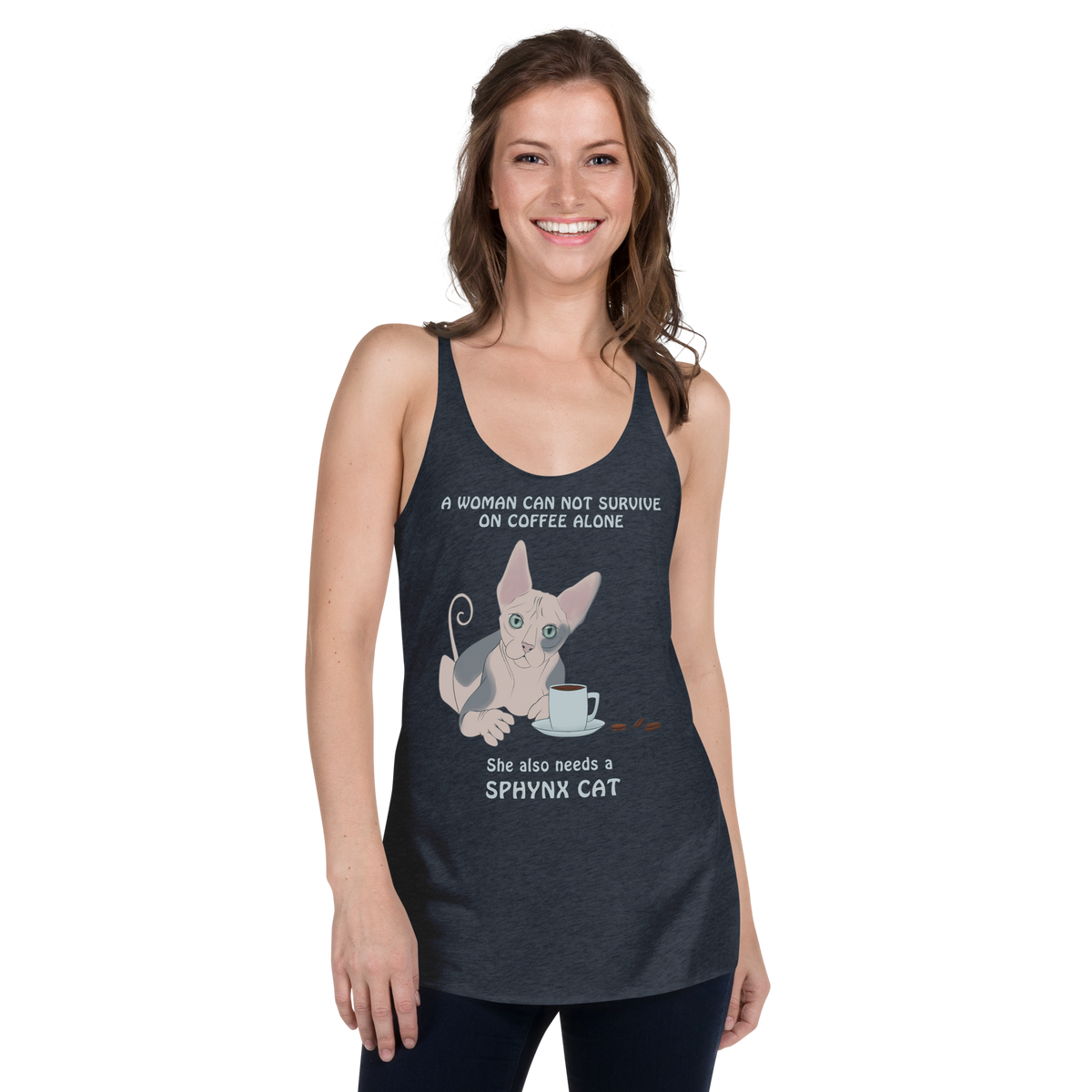 "WOMAN CAN'T SURVIVE ON COFFEE ALONE" TANK by ReNewedPet