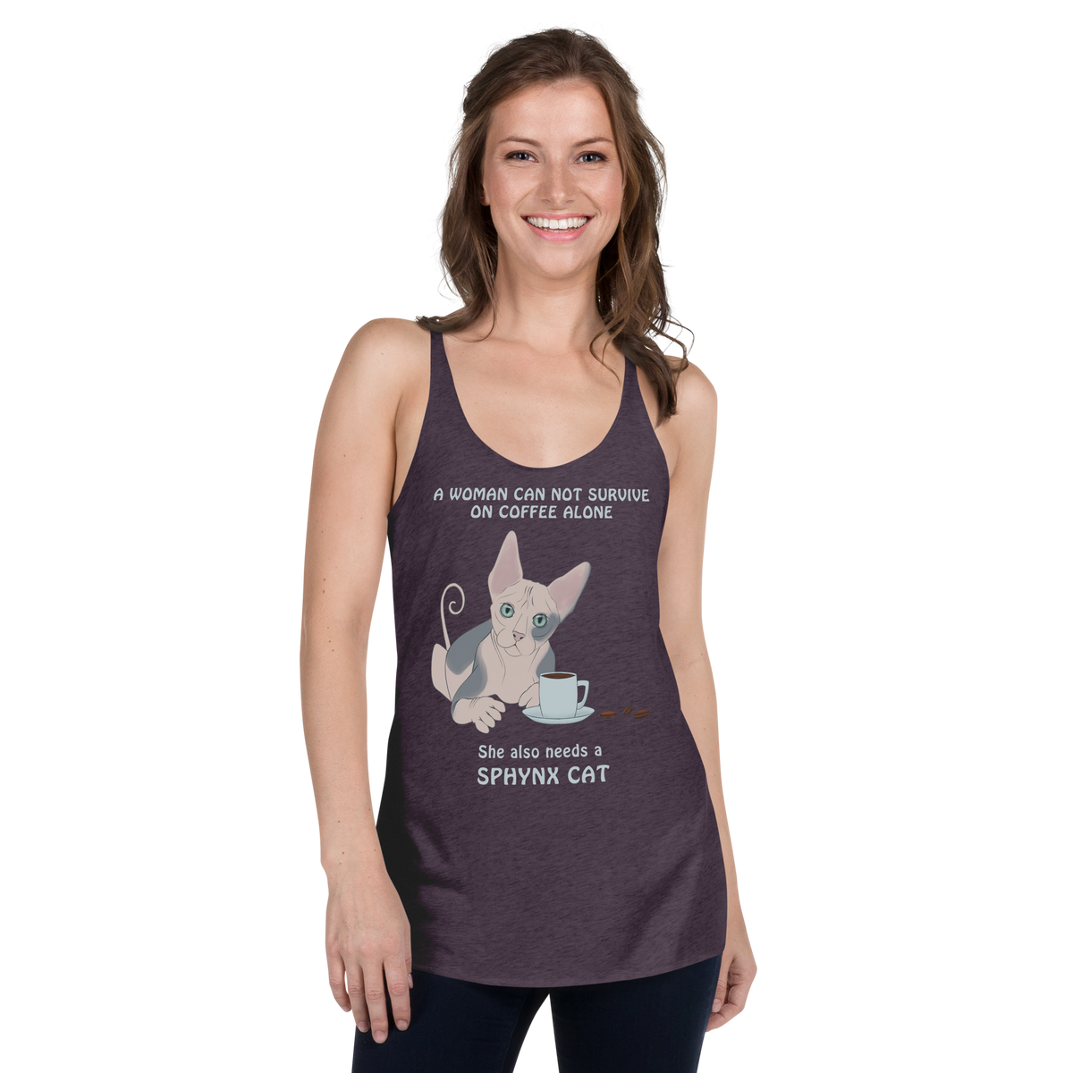 "WOMAN CAN'T SURVIVE ON COFFEE ALONE" TANK by ReNewedPet