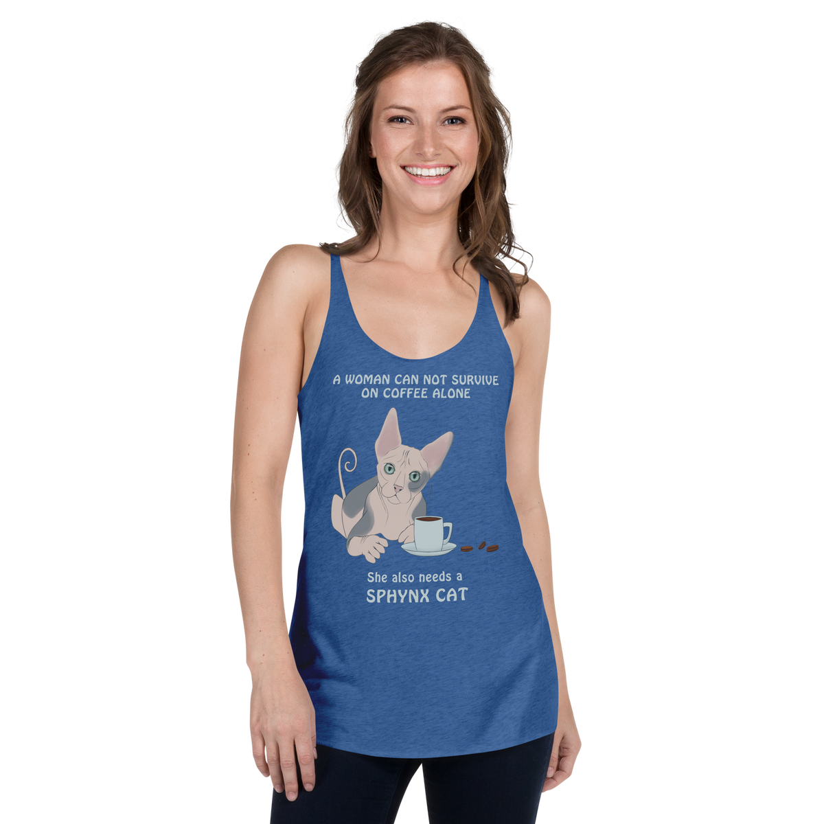 "WOMAN CAN'T SURVIVE ON COFFEE ALONE" TANK by ReNewedPet