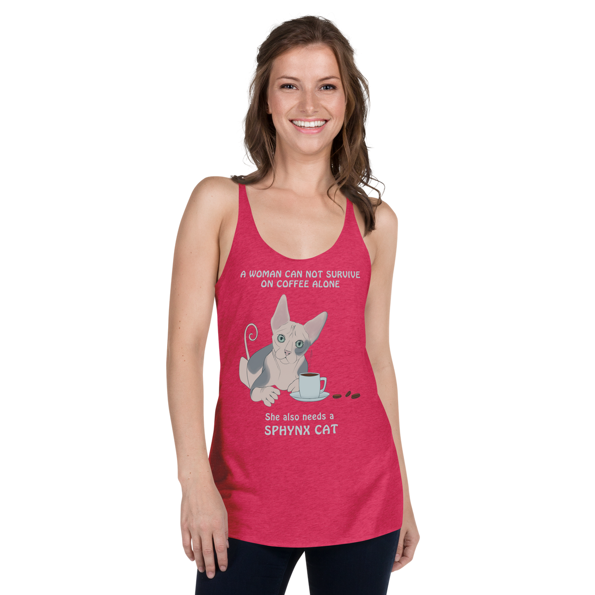 "WOMAN CAN'T SURVIVE ON COFFEE ALONE" TANK by ReNewedPet