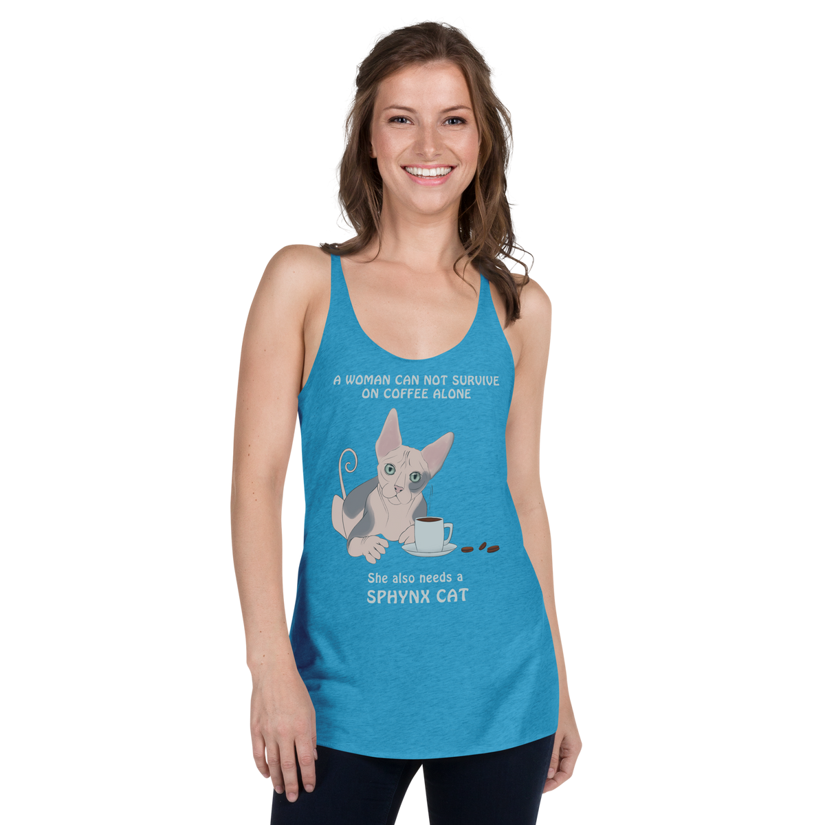 "WOMAN CAN'T SURVIVE ON COFFEE ALONE" TANK by ReNewedPet