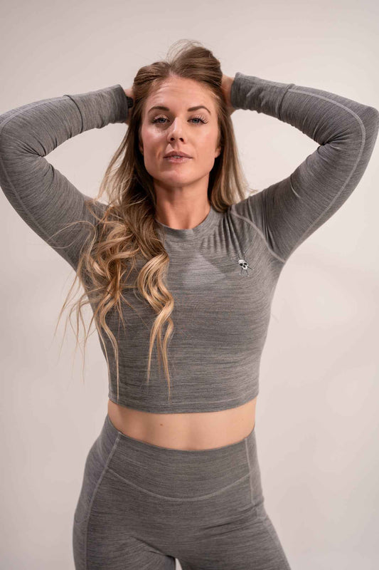 WOMEN'S | DEBUT CROP LONG SLEEVE : GRAY by Alpha Country Training + Nutrition