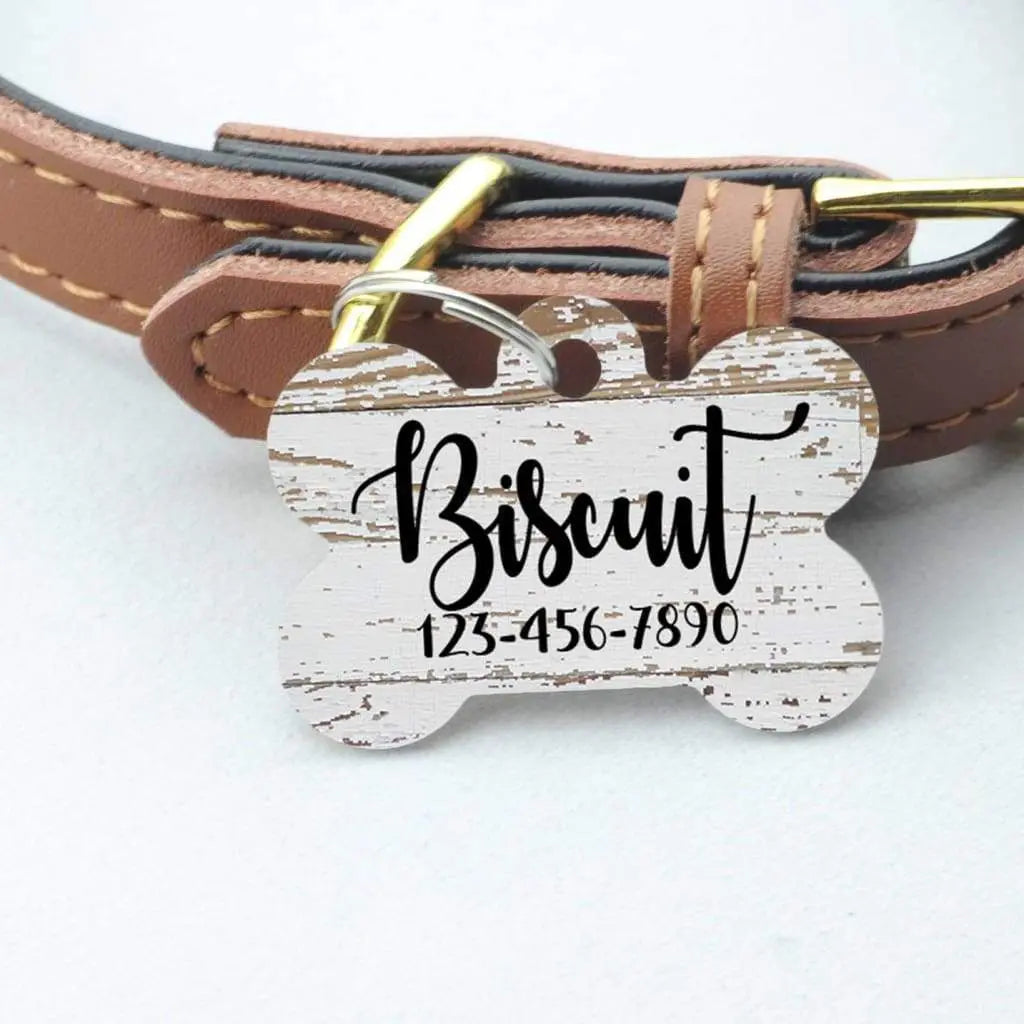 Wood Grain Pet ID Tag by Joyful Moose