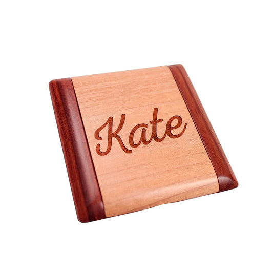 Wood Personalized Pocket Mirror - Personalized Bridesmaid Gift - Personalized Compact Mirror by Joyful Moose
