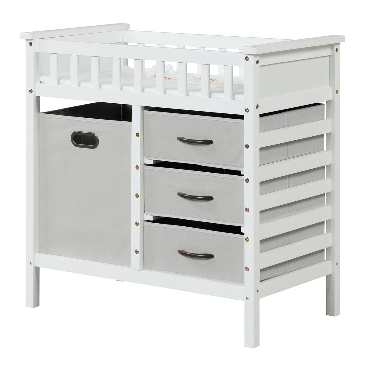 Wooden Baby Changing Table Diaper Changing Station with 3 Fabric Storage DrawersTorqelo.com