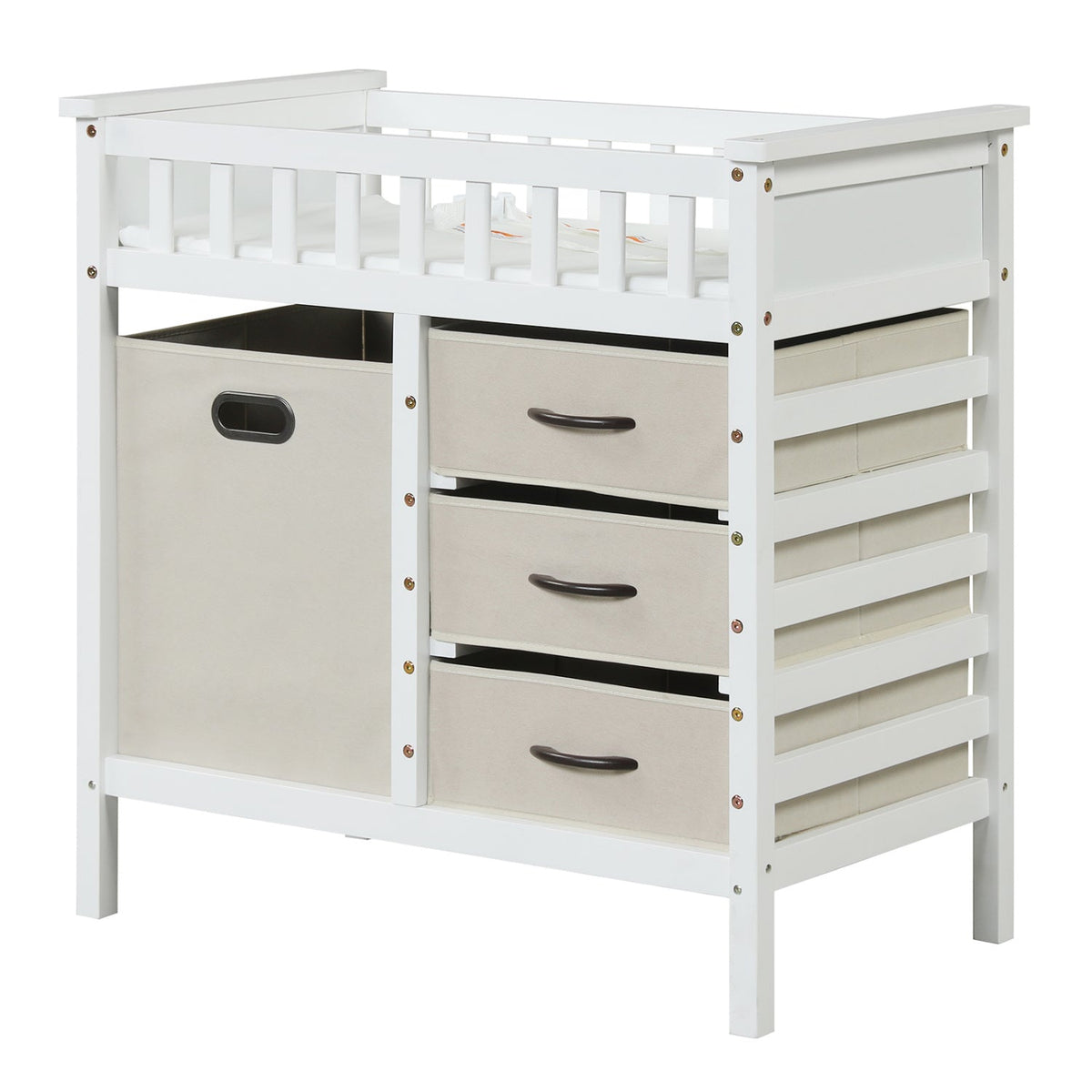 Wooden Baby Changing Table Diaper Changing Station with 3 Fabric Storage DrawersTorqelo.com