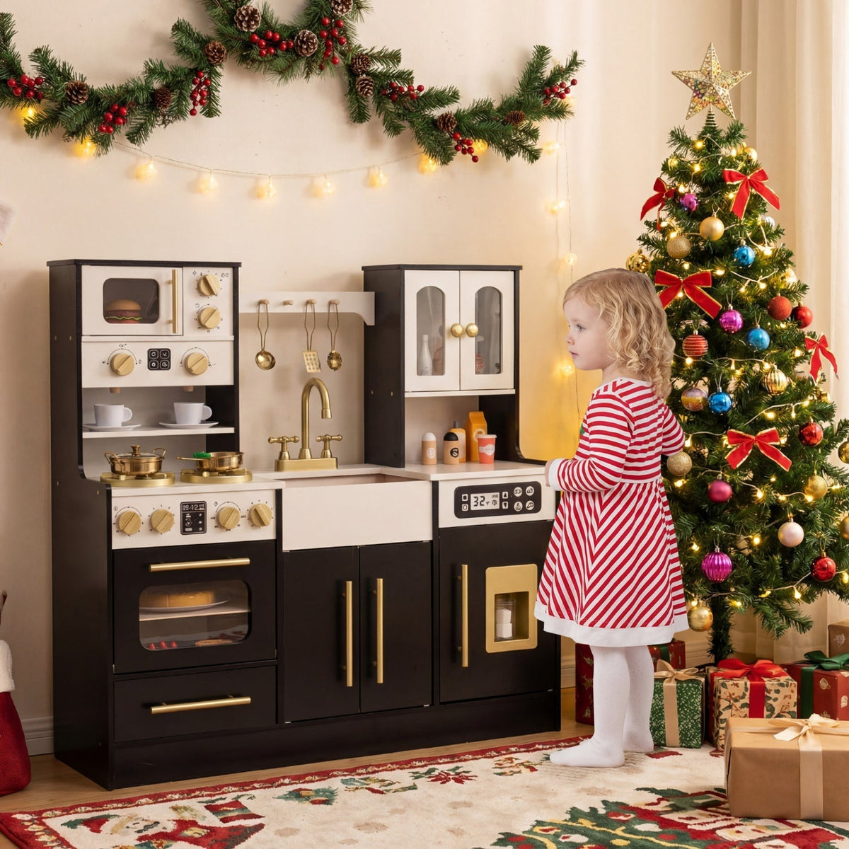 Wooden Kids Kitchen Playset with Realistic Lights and SoundsTorqelo.com