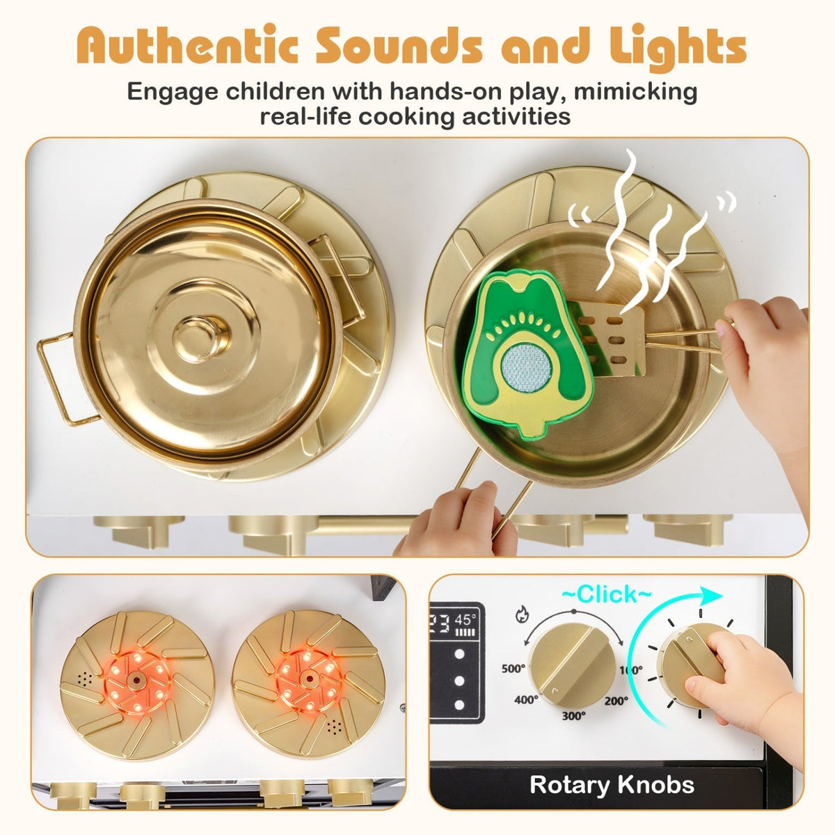 Wooden Kids Kitchen Playset with Realistic Lights and SoundsTorqelo.com