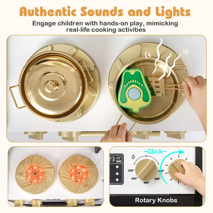 Wooden Kids Kitchen Playset with Realistic Lights and SoundsTorqelo.com