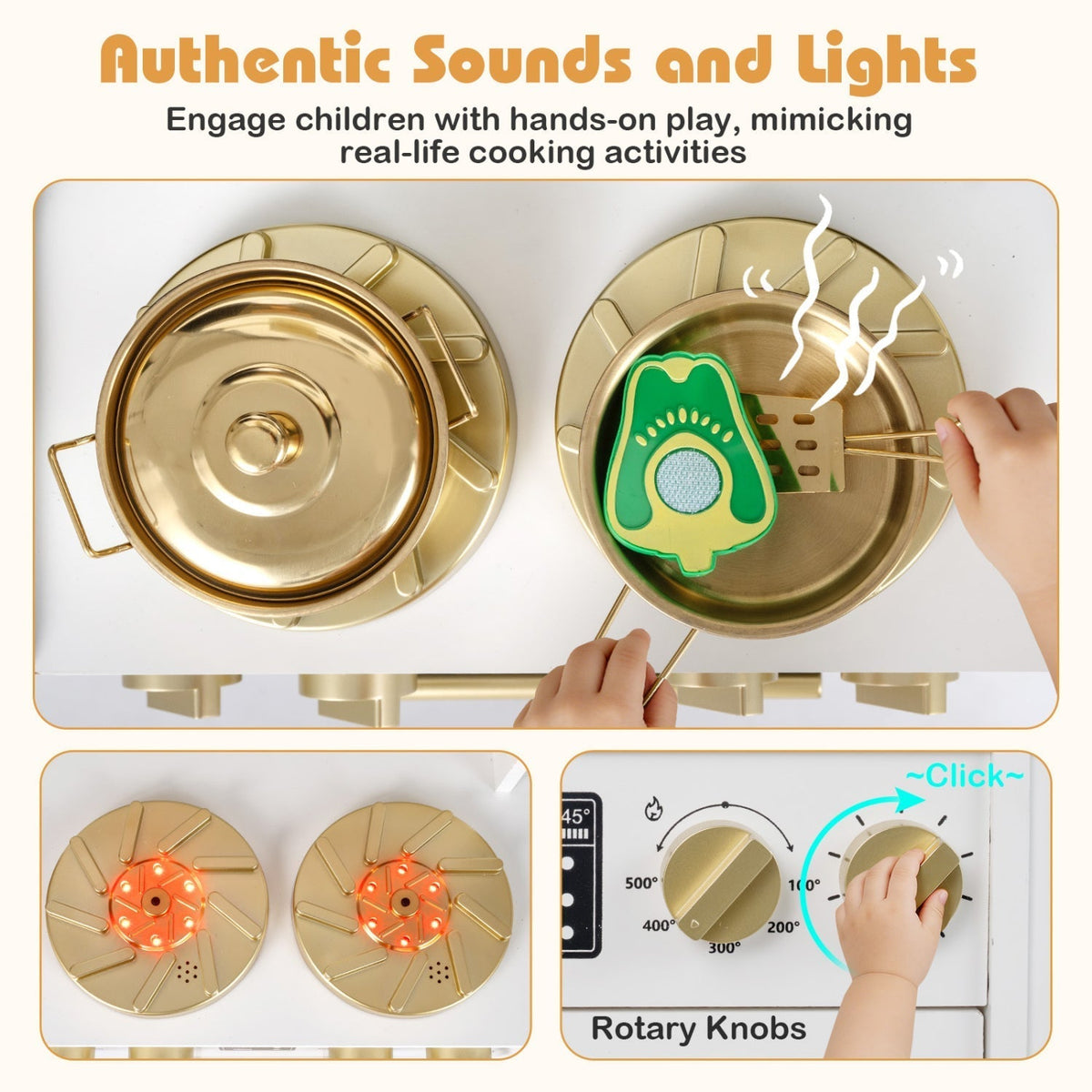 Wooden Kids Kitchen Playset with Realistic Lights and SoundsTorqelo.com