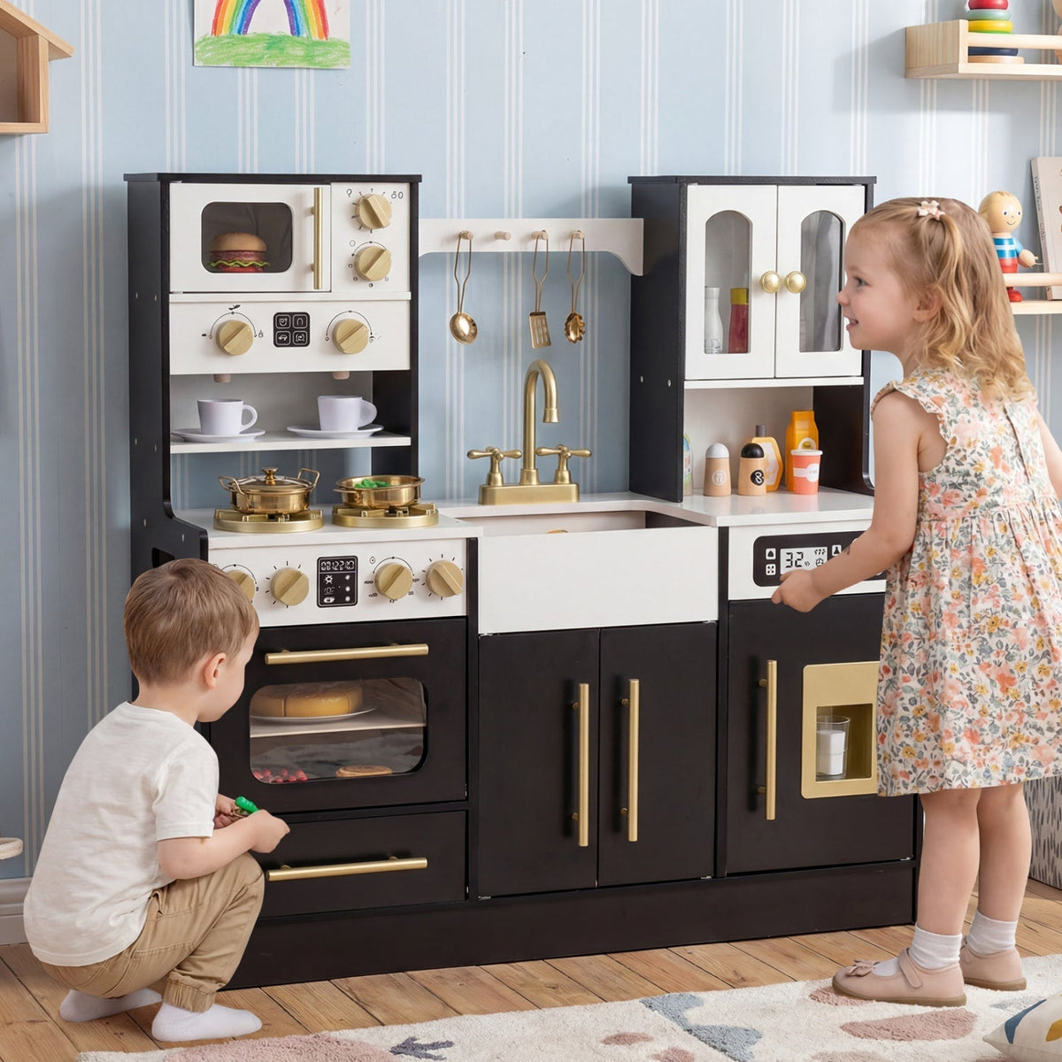 Wooden Kids Kitchen Playset with Realistic Lights and SoundsTorqelo.com