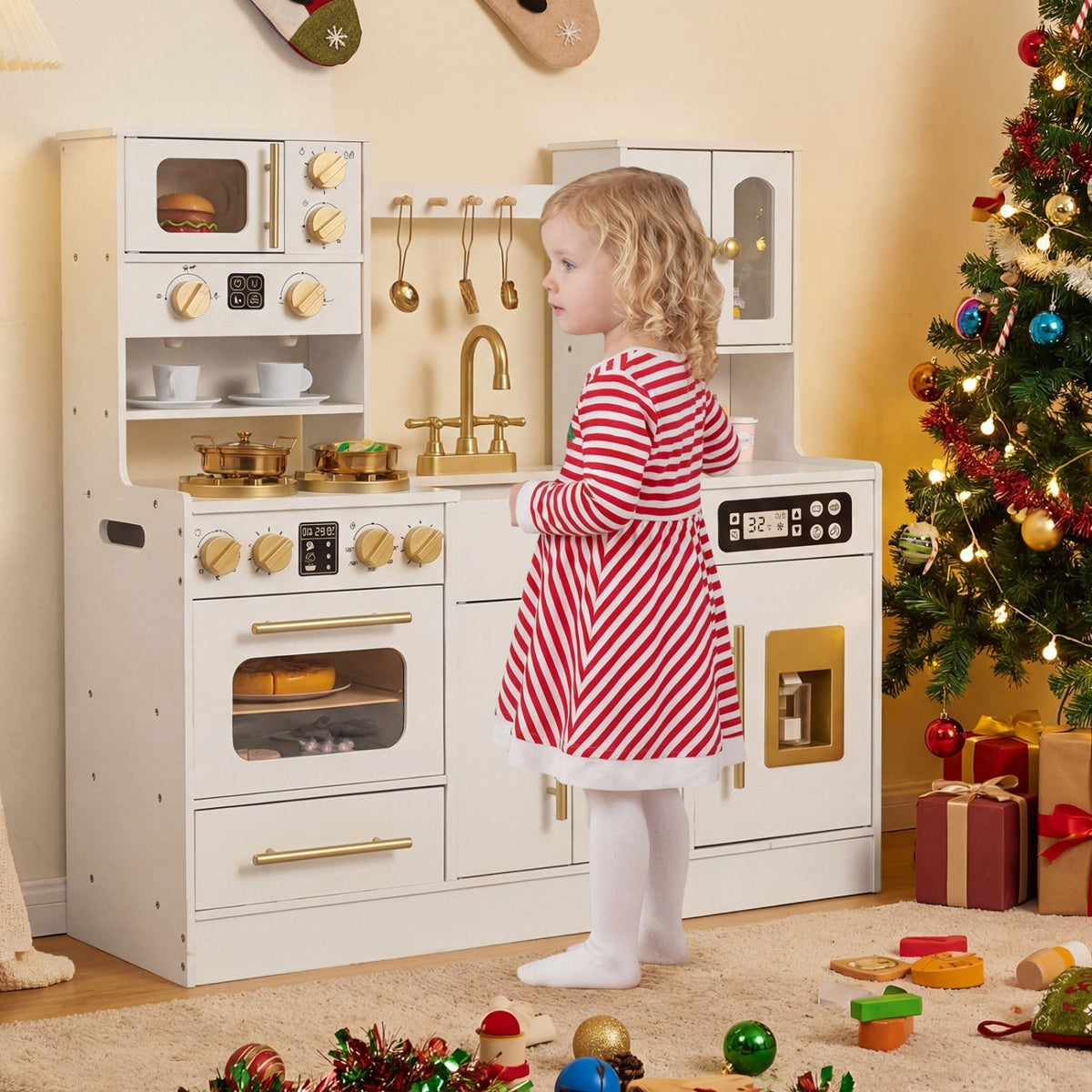 Wooden Kids Kitchen Playset with Realistic Lights and SoundsTorqelo.com