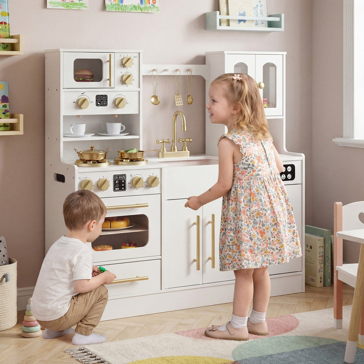 Wooden Kids Kitchen Playset with Realistic Lights and SoundsTorqelo.com