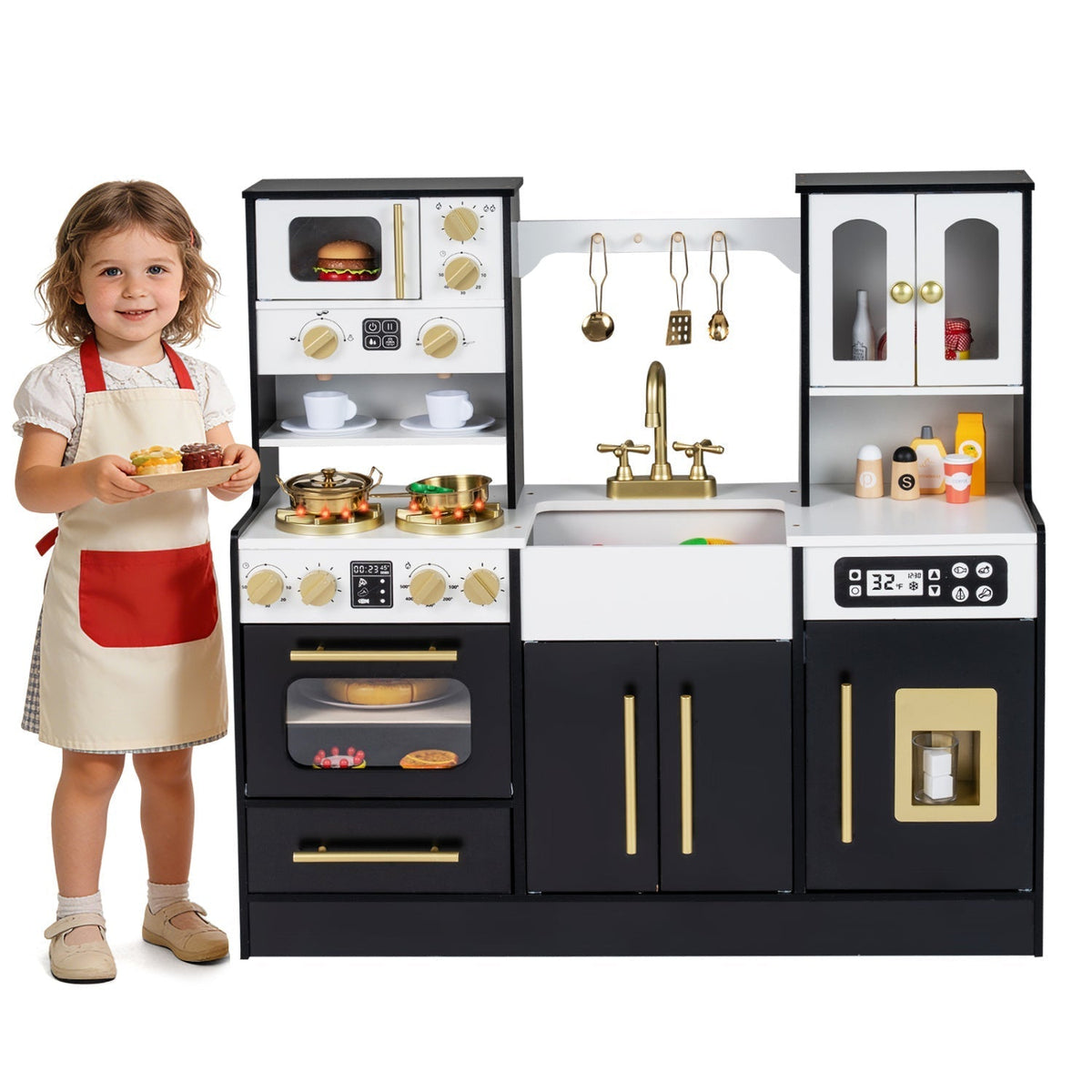 Wooden Kids Kitchen Playset with Realistic Lights and SoundsTorqelo.com
