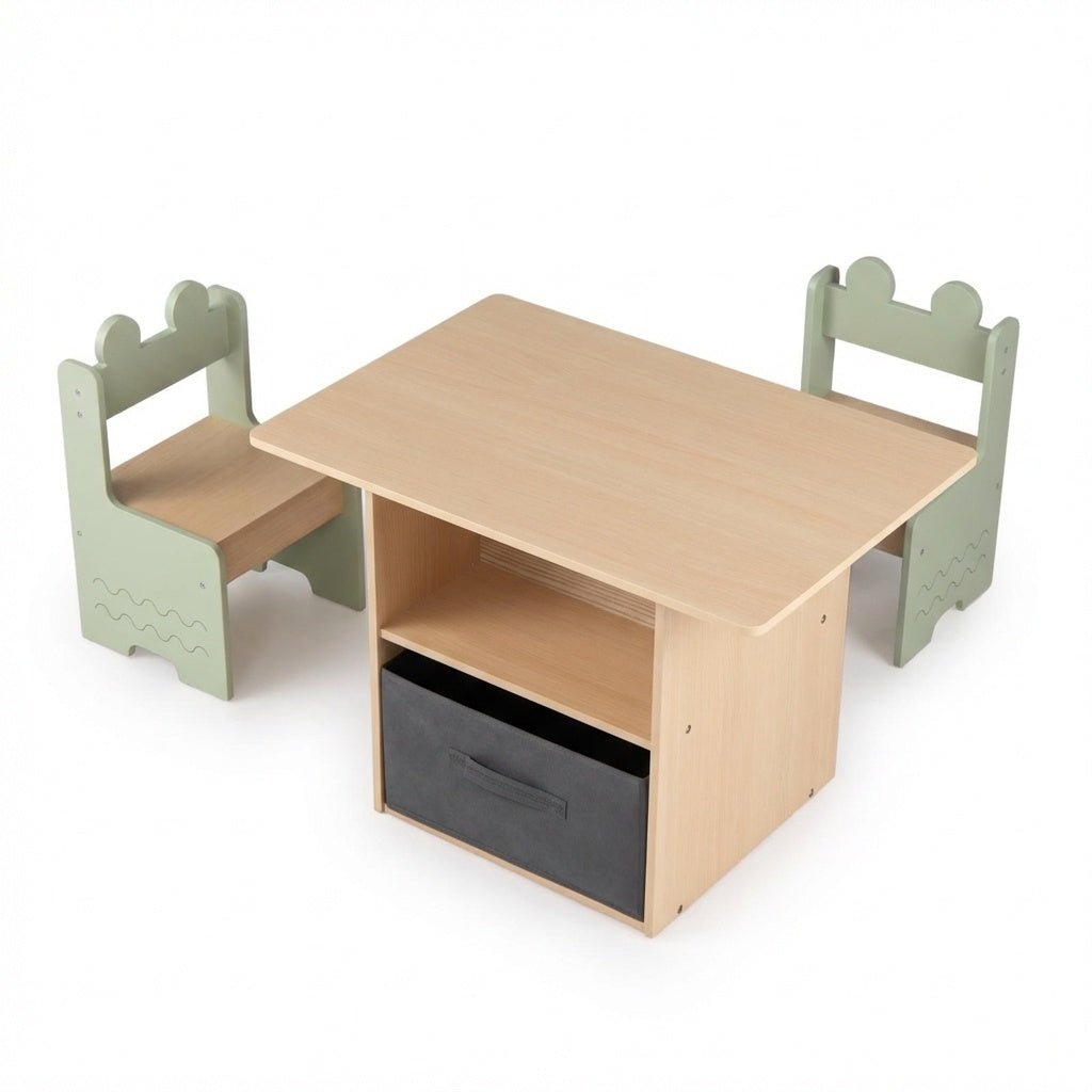 Wooden Kids Table and Chairs Set with 2 Open CompartmentsTorqelo.com