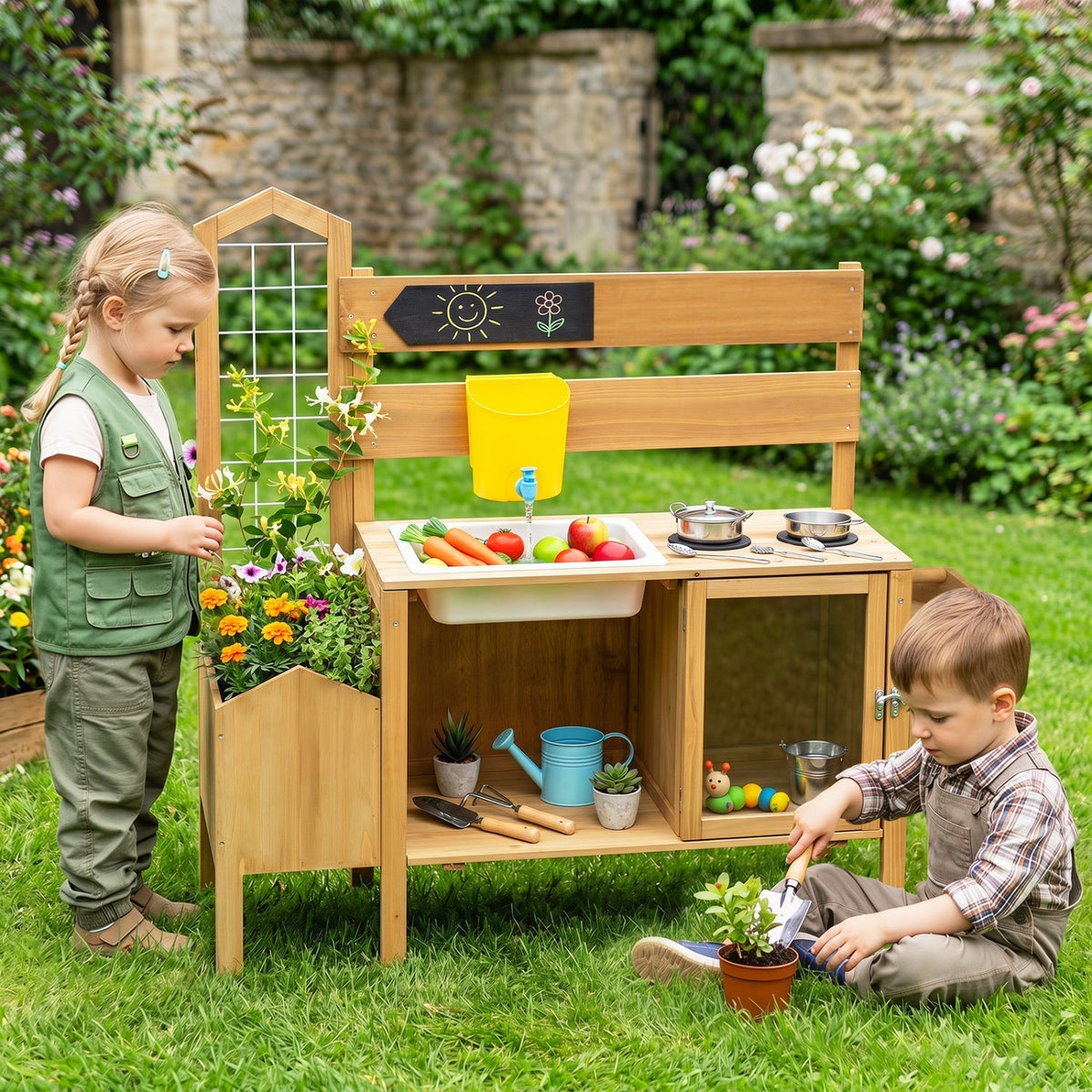 Wooden Mud Kitchen for Kids with Detachable Bird CagePlay KitchenTorqelo.com